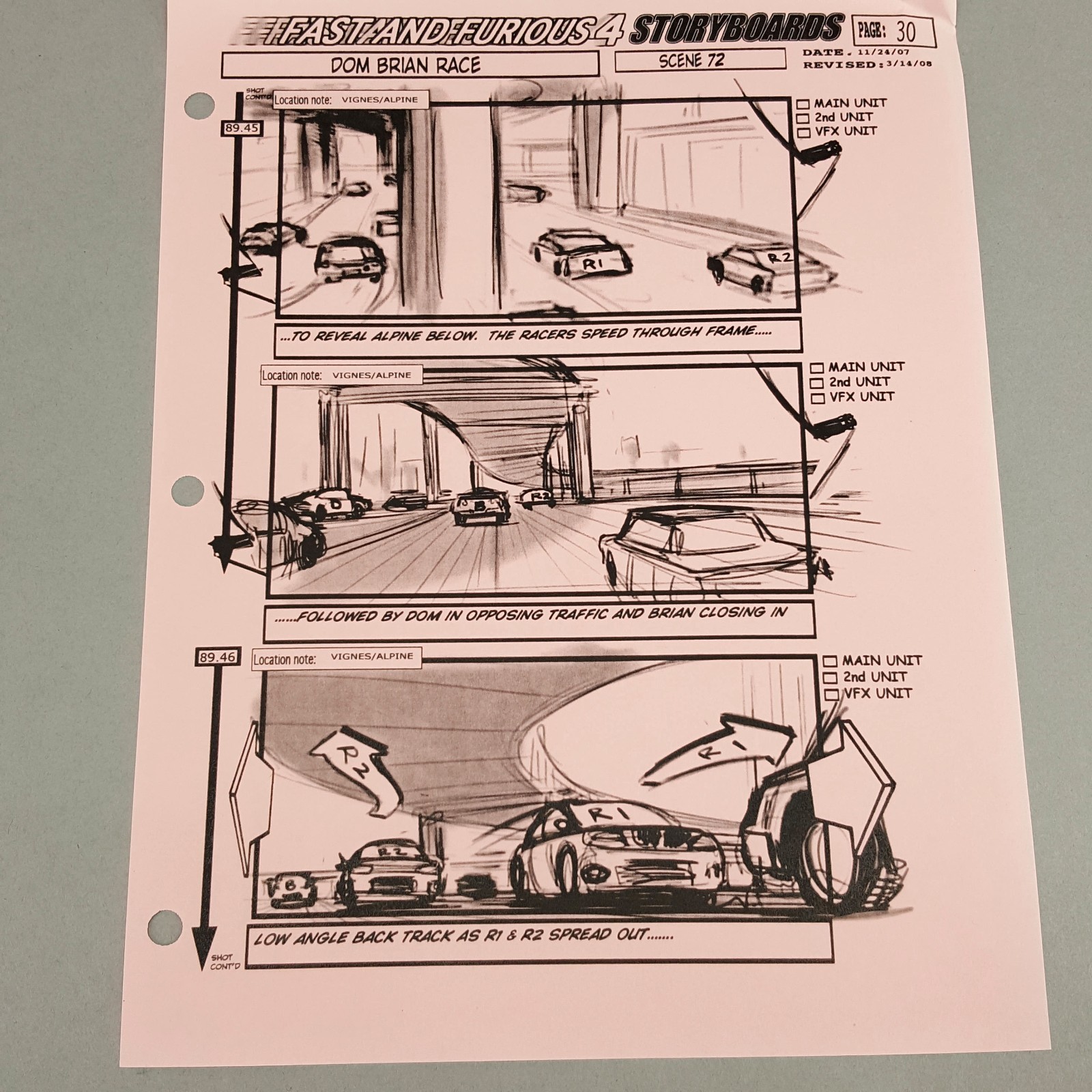 Image 10 of Fast and Furious 4 Production Used Storyboard, Dom in Oncoming Traffic, p30 COA