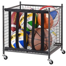 Rolling Sports Ball Storage Cart, Sports Lockable Ball Storage Locker with Ca...