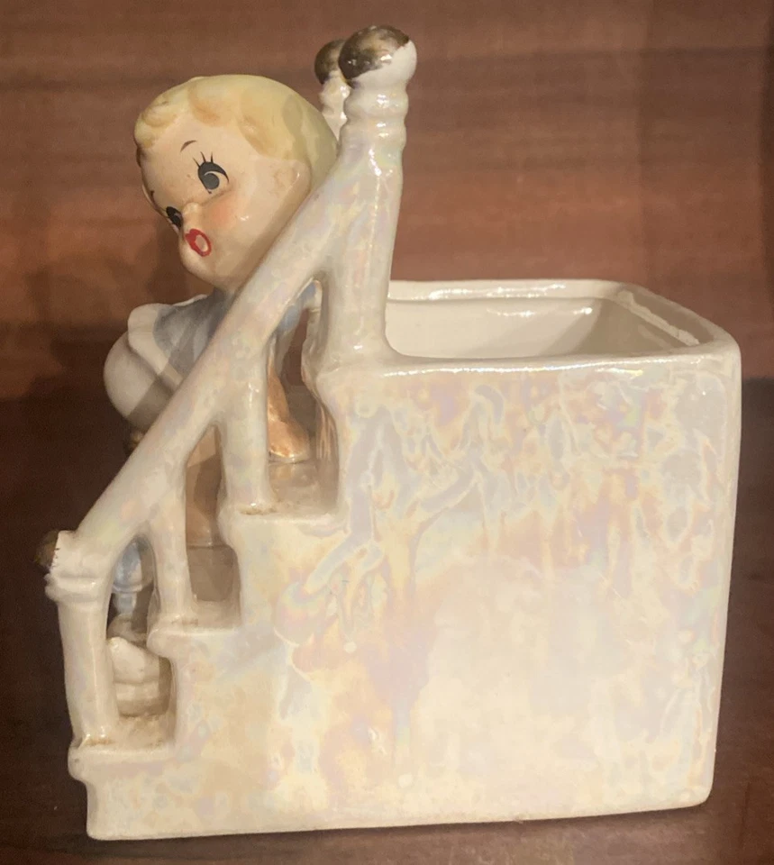 Vintage Relpo Baby & Duck on Stairs Planter Mid-Century Ceramic Figurine 1960s - Image 2 of 4