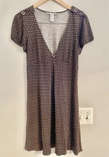 Diane Von Furstenberg Tea Dress Brown Green Silk Blend Jersey DVF Sz 10- EUC