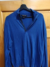 Michael Kors Blue Quarter Zip Mock Neck Pullover Sweater Mens Large