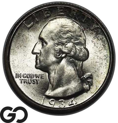 1934-D Washington Quarter, Superb Gem BU++, Tough This Nice!