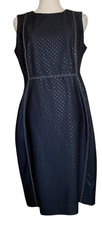 Calvin Klein Swiss Dot Sleeveless Knee Length Sheath Dress Back Zip Navy Blue 10