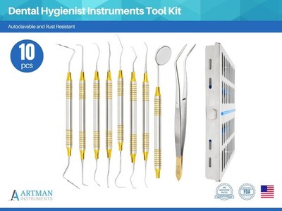 Dental Hygienist Instruments Set of 10 Tool Kit w/ Cassette ARTMAN