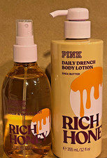VICTORIA'S SECRET PINK Rich Honey HAIR BODY MIST  Lotion SPRAY DUO Set NEW