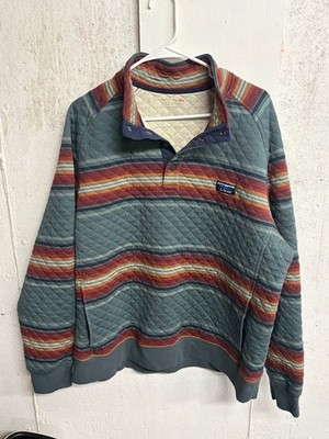 LL Bean Quilted Pullover Mens XL Striped Sweatshirt Mock Neck Cozy Fleece