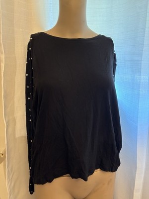Michael Kors Black Studded Sleeves Top Long Sleeve Size Petite Med PM