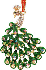 Green Peacock Christmas Ornaments 2026 Metal Bird Hanging Ornaments for Christma