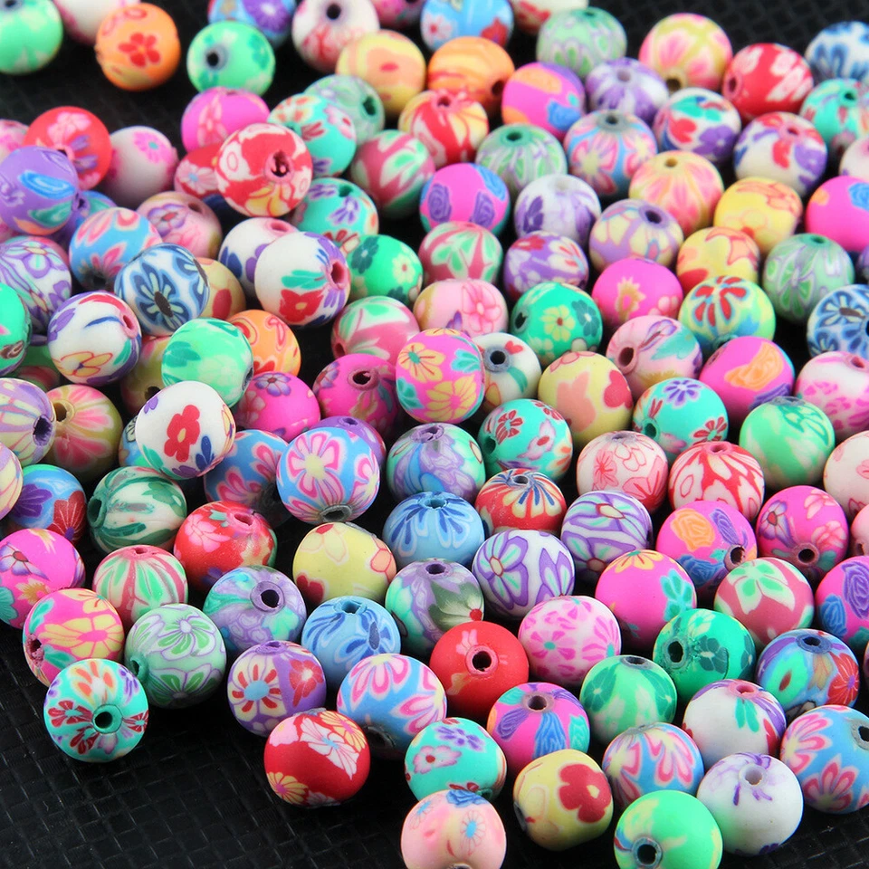 100pcs/lot 6mm 8mm 10mm 12mm Mixed Polymer Clay Flower Pattern Round Loose Beads - Image 4 of 4