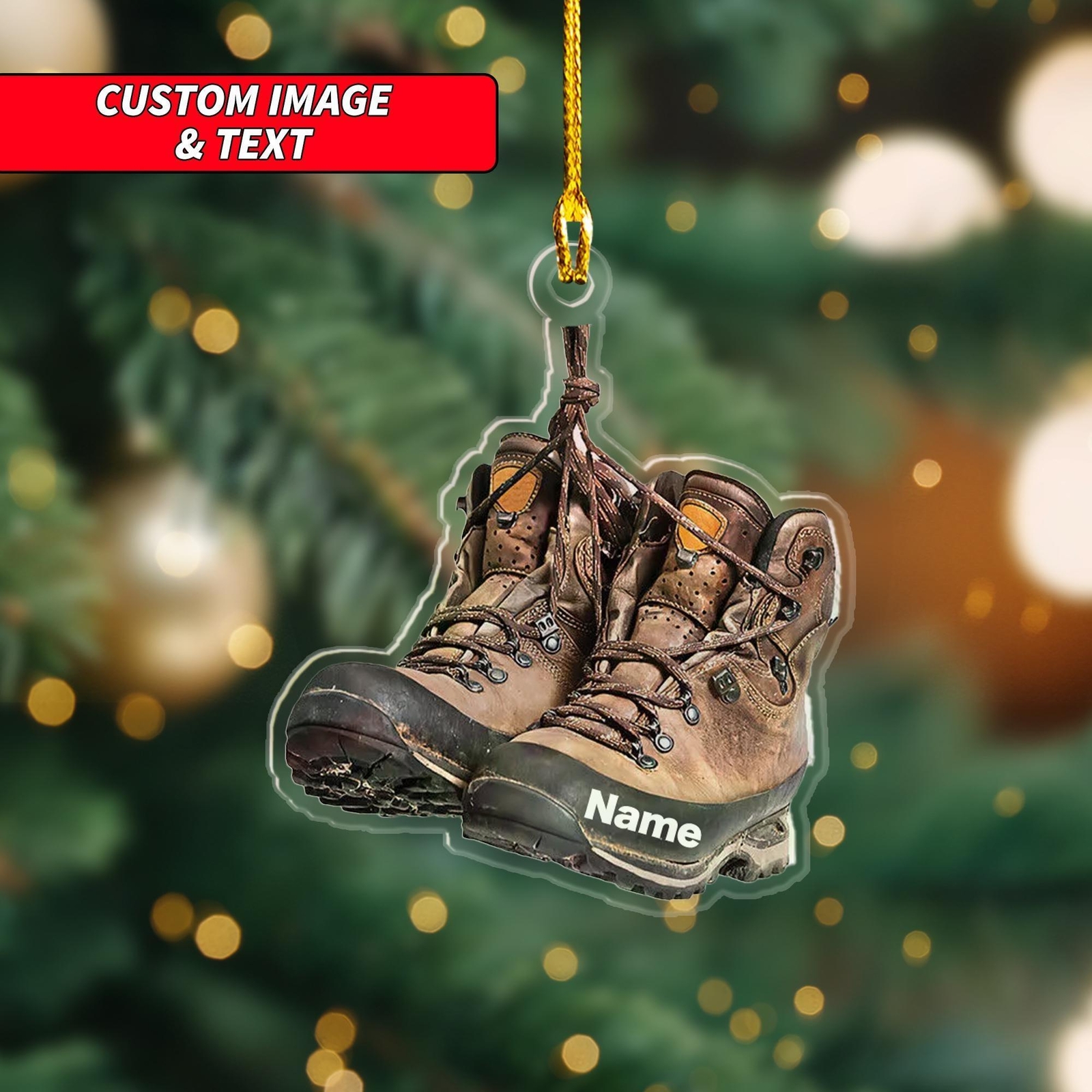 Personalized Hiking Boots Christmas Ornament, Custom Image And Text Hiking Lover-image