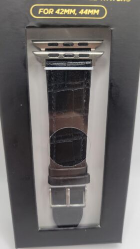 Crocodile Simulated Leather Watch Band Compatible with Apple 42 and 44mm Black