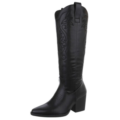 Damen Cowboyboots mit Reißverschluss Ital-Design 7409 in Schwarz