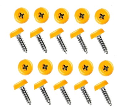 10pc Number Plate Screws Self Tapping Polytop Fixed Head Yellow