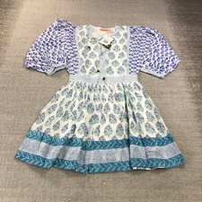 New Oliphant Dress Womens 2XS XXS Tie Front Ballon Sleeve Verde Blue Boho 1156V