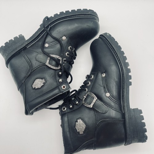 Harley Davidson Motorcycle Riding Boot Women's Size 10 Black Lace Up Distressed - Picture 10 of 11