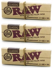 3 Pack Raw Classic Connoisseur Pack 1-1/4 Cigarette Rolling Papers & Tips - 3212