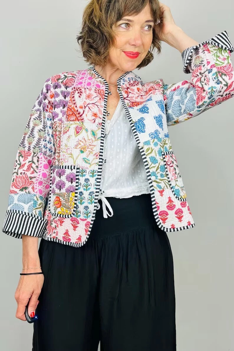 Indian White Quilted Patchwork Jacket Handmade Cotton Jacket Women's Clothing US
Opens in a new wind