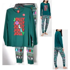 Family PJs Womens Pajama Set Holiday Jolly Fair Green Size L New