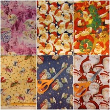 Rare Vintage Christmas Cotton Fabric High Quality 44/45" Wide Santa Holiday