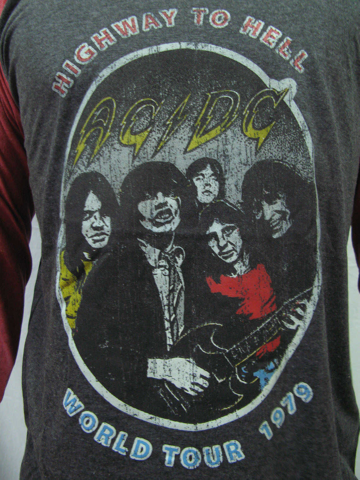 AC/DC World Tour 1979 Highway to Hell Raglan Mens T-Shirt Gray Red ...