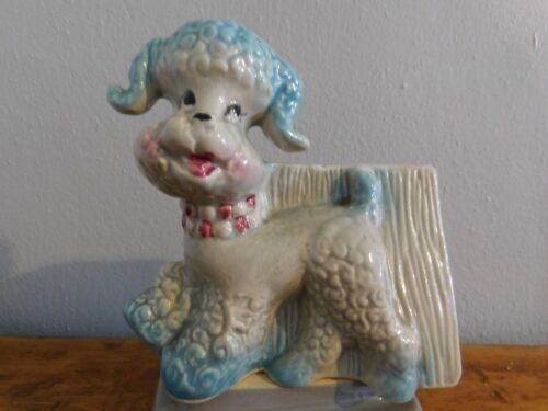 Adorable Vintage Blue/Gray/Red Poodle Planter - Picture 1 of 9