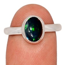 Smoked, Treated Genuine  Rare Chalama Black Opal 925 Silver Ring s.8 CR74362