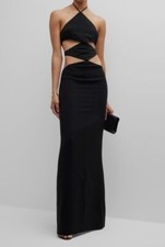 $1895 Mônot Women's Black Triangle Cutout Halter Gown Dress Size 2