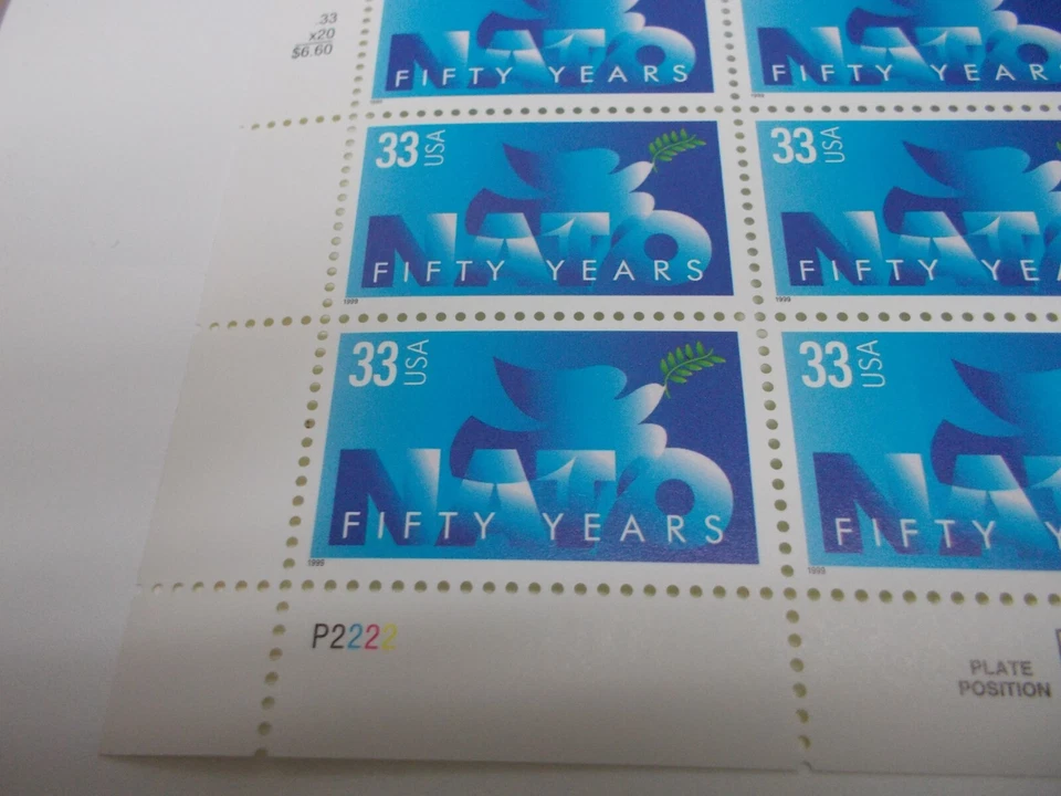 # 3354 1998/99 33 Cent US Postage Stamps Sheet of 20 FIFTY YEARS OF NATO MINT - Image 3 of 4