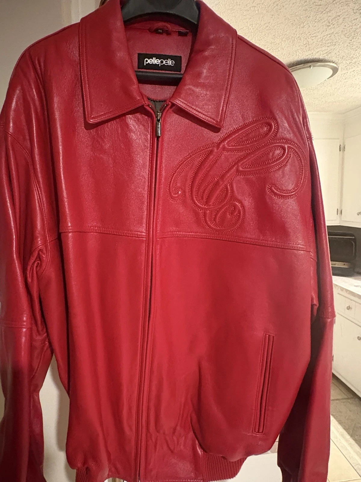 Pelle Pelle Marc Buchanan Men's Red Leather Full Zip Bomber Jacket 48 - product detail image 3