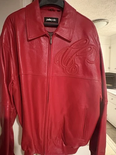 Pelle Pelle Marc Buchanan Men's Red Leather Full Zip Bomber Jacket 48 image 3