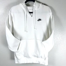 Nike Hoodie Men’s Distressed Fleece Pullover Streetwear Sweatshirt White Small