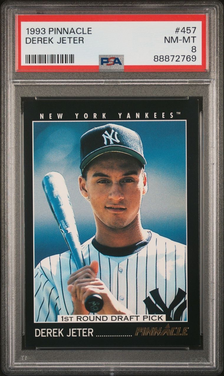 Derek Jeter 1993 Pinnacle Rookie RC #457 PSA 8 (NM-MT) New York Yankees HOF view 1