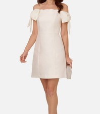 Adrianna Papell Women's Ivory Off-The-Shoulder Bow-Sleeve Dress Size 16