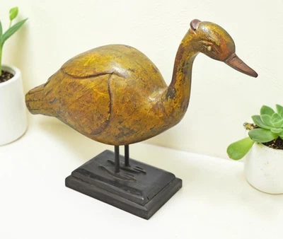 Sculpture Vintage De Canard En Bois Fait Main Sculpté À La Main Inde - Photo 1/4