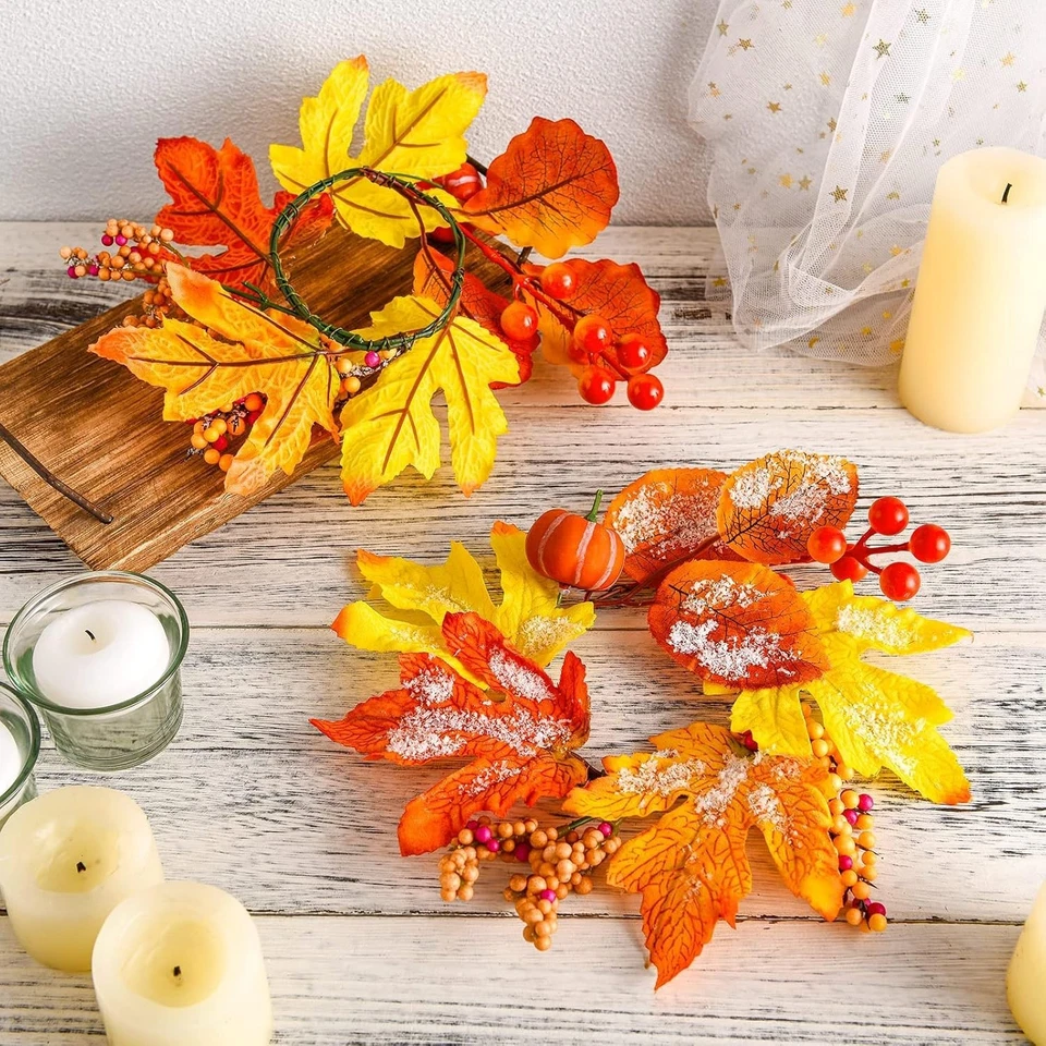 Thanksgiving Pumpkin Maple Candle Rings Set – Autumn Decor for All Occasions - Image 4 of 4