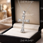 14k  White  gold Natural Diamond Cross necklace  baguette  0.10  ct — photo 2
