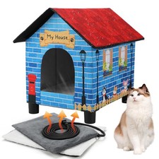 Heated Cat House for Outside, Feral Cat Shelter with Heating Pad 2 in Eleva...