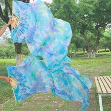 Promotion Size 1 Pair Real Silk Belly Dance Fans Bamboo Ribs Fan Veil Dance