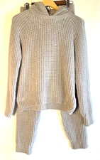 Softies Waffle Marshmallow Knit Loungewear Set Hoodie Joggers Taupe Gray Size S