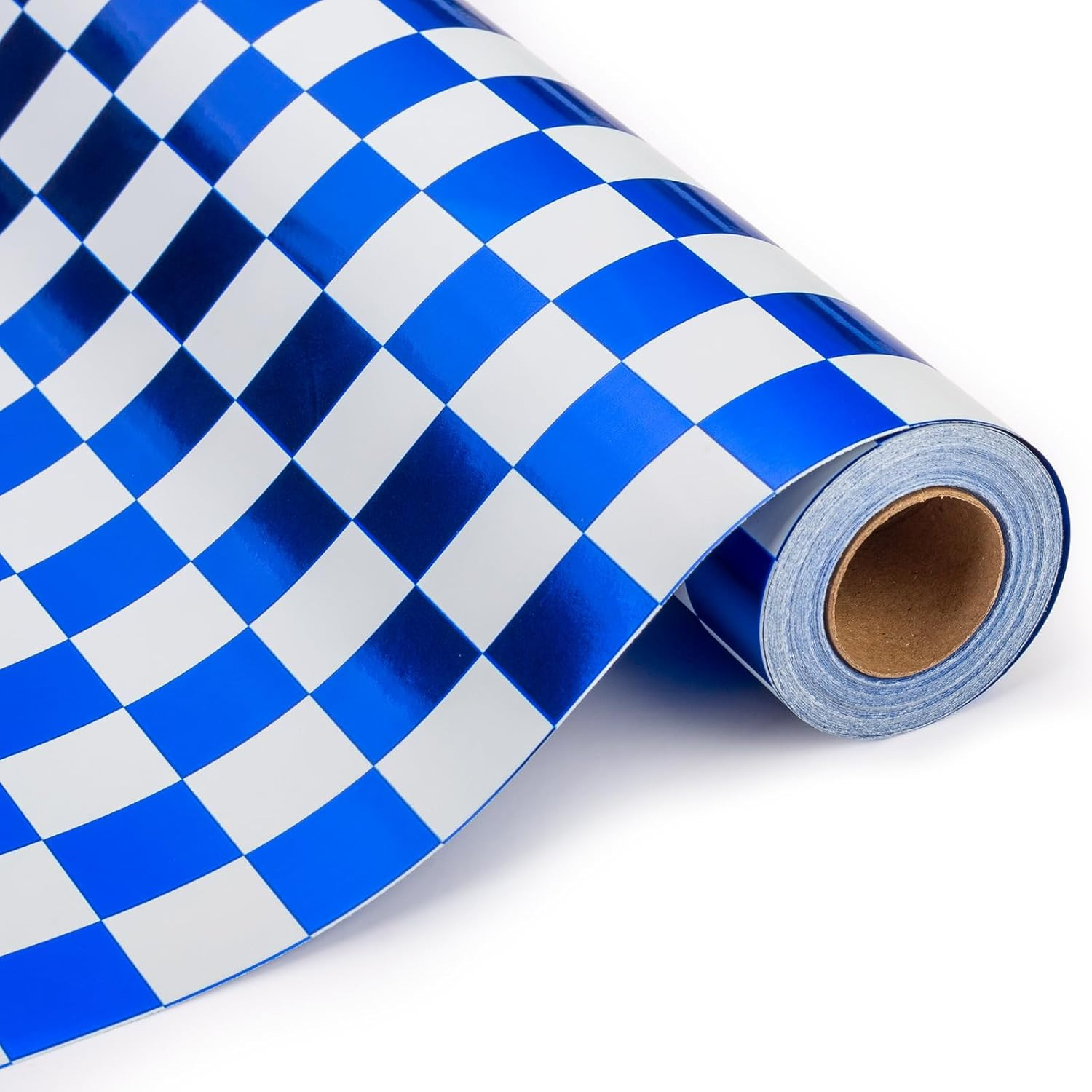 Roll, Blue And White Checkered Flag Wrapping Paper, Reversib