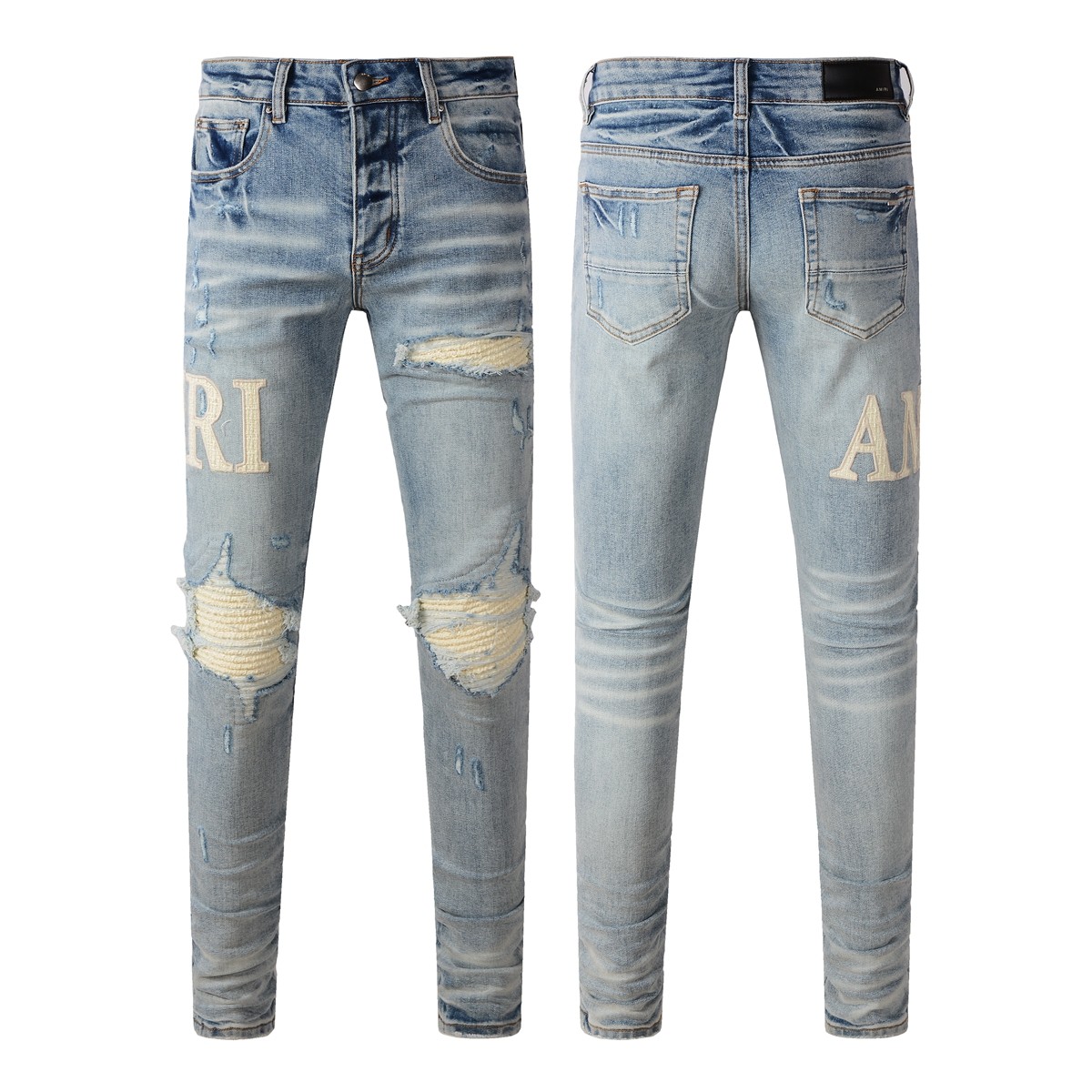 Paint Dot Knife Cut Hole Repair Low Rise Skinny Denim Pants