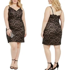 Morgan & Co Women Dress Size 18W Black Lace V-Neck Bodycon Plus Size New