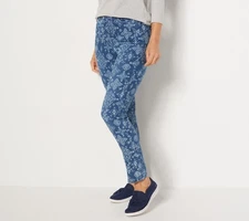 Denim & Co Women's Pants Sz 8 Co. Printed Easy Stretch Regular Blue A455568