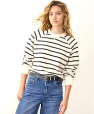MARINE LAYER Women's S Sweatshirt Crewneck Cloud 9 Fleece Reversible Striped