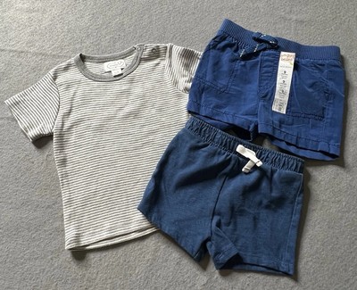 Mudpie Jumping Beans Shirt Shorts Lot Boys 9-12 Months Classic Comfort Gray Blue