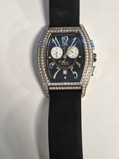 Elini New Yorker Grand Diamond Quartz Chronograph Date Black Dial Diamond Bezel