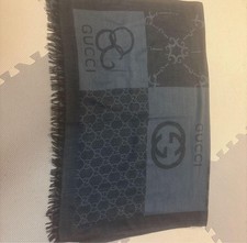 Sciarpa skinny GUCCI stola logo misto lana blu scuro usata