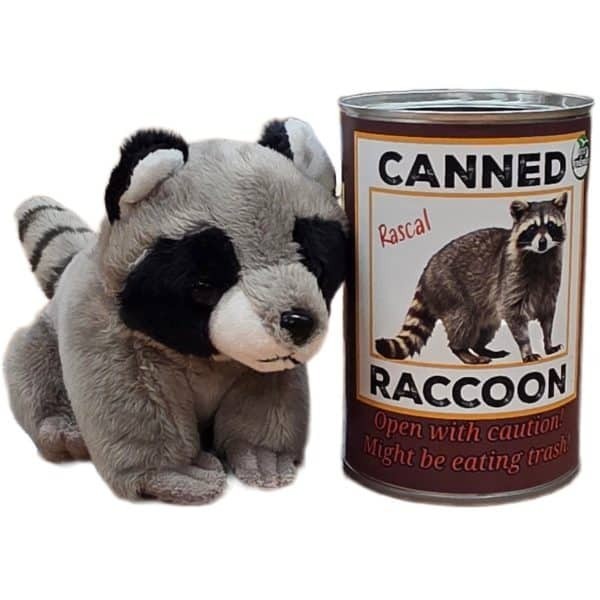 Rascal the Canned Raccoon - Raccoon Plush Sealed in a Can with Dad