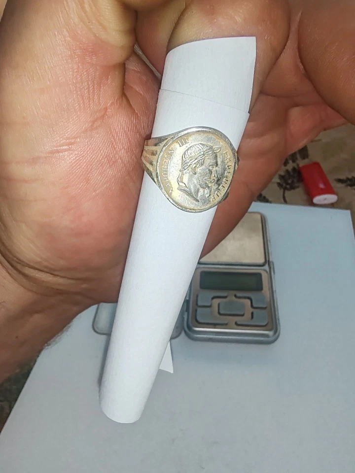 Ancienne bague Chevalière Napoléon Alu D'époque - Photo 1/4