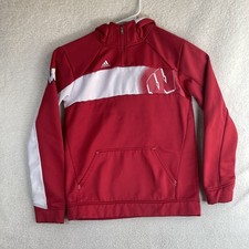 Adidas Wisconsin Badgers Hoodie Mens Large Red Sweatshirt 1/4 Zip READ